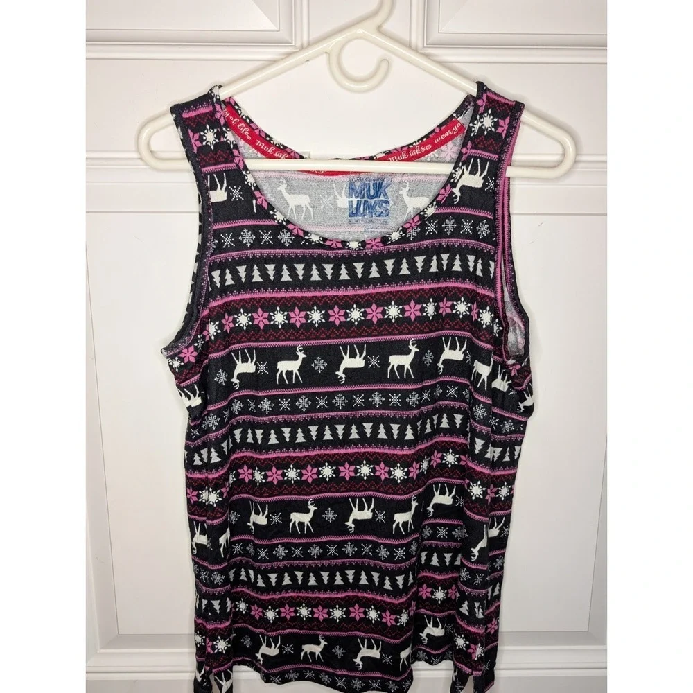 Muk Luks Women's 3 Piece Ribbed Knit Pajama Dancing Deer Size Medium NEW